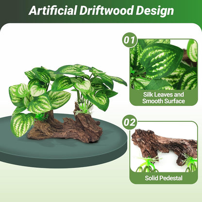 Silk Fish Tank Plants,Reptile Artificial Plant,Reptile Plants for Terrarium,Aquarium Decorations Accessories Set,Resin Pedestal Silk Aquarium Plant for Fish Tank.(A-Set)