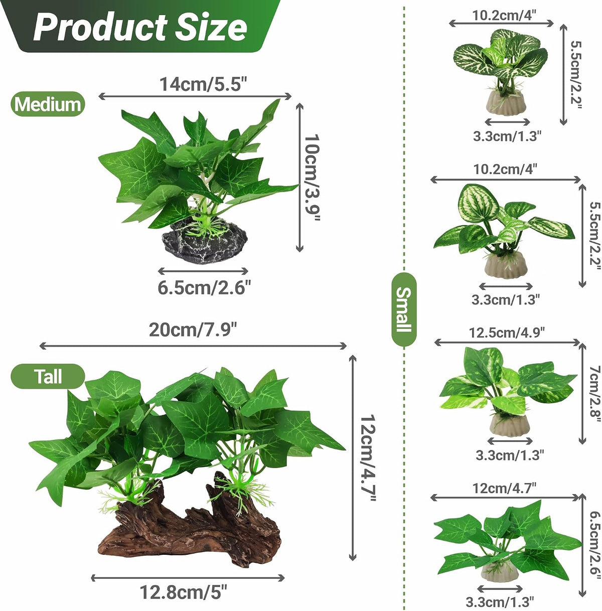 Silk Fish Tank Plants,Reptile Artificial Plant,Reptile Plants for Terrarium,Aquarium Decorations Accessories Set,Resin Pedestal Silk Aquarium Plant for Fish Tank.(A-Set)
