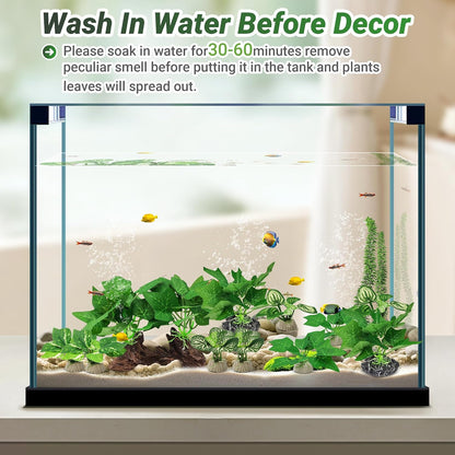 Silk Fish Tank Plants,Reptile Artificial Plant,Reptile Plants for Terrarium,Aquarium Decorations Accessories Set,Resin Pedestal Silk Aquarium Plant for Fish Tank.(A-Set)