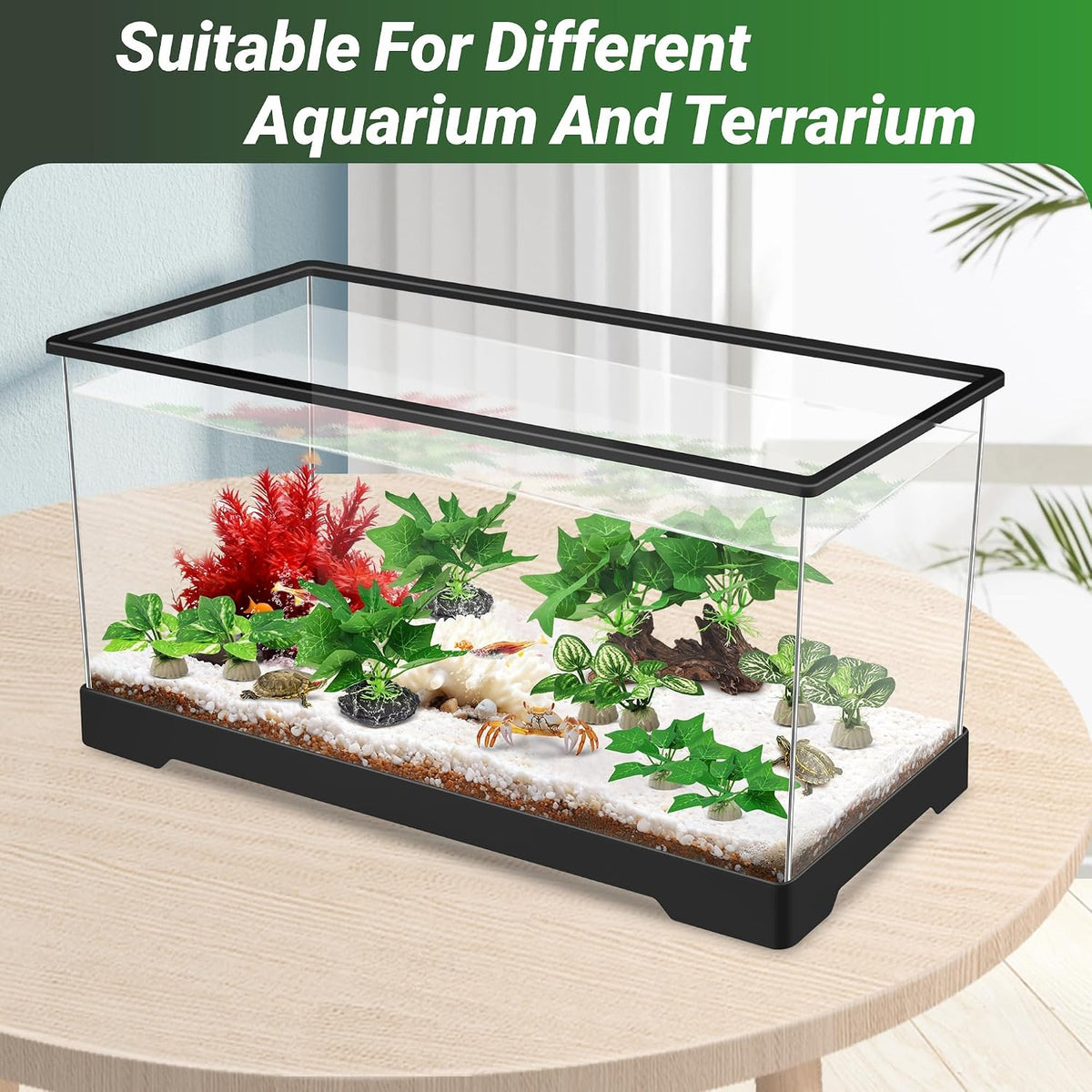 Silk Fish Tank Plants,Reptile Artificial Plant,Reptile Plants for Terrarium,Aquarium Decorations Accessories Set,Resin Pedestal Silk Aquarium Plant for Fish Tank.(A-Set)