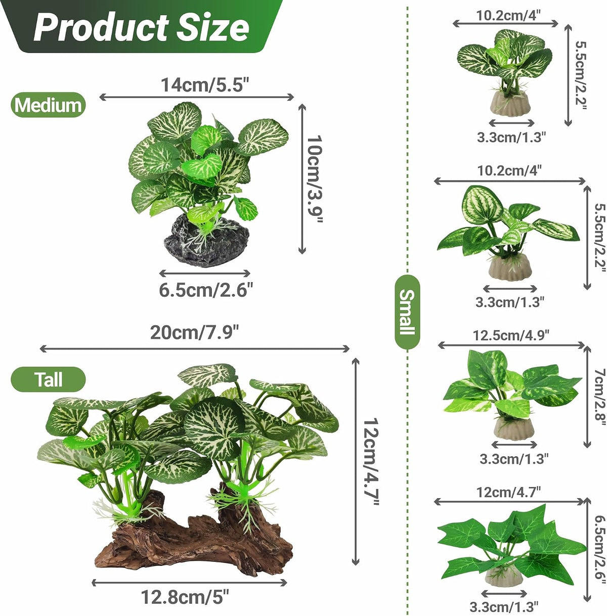 Silk Fish Tank Plants,Reptile Artificial Plant,Reptile Plants for Terrarium,Aquarium Decorations Accessories Set,Resin Pedestal Silk Aquarium Plant for Fish Tank.(A-Set)