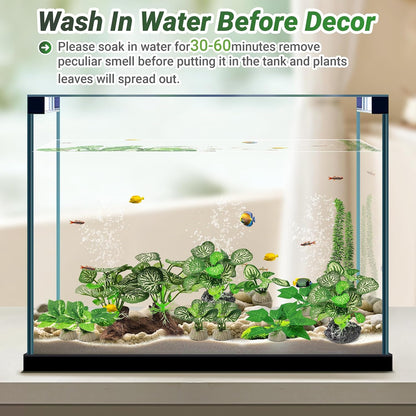 Silk Fish Tank Plants,Reptile Artificial Plant,Reptile Plants for Terrarium,Aquarium Decorations Accessories Set,Resin Pedestal Silk Aquarium Plant for Fish Tank.(A-Set)