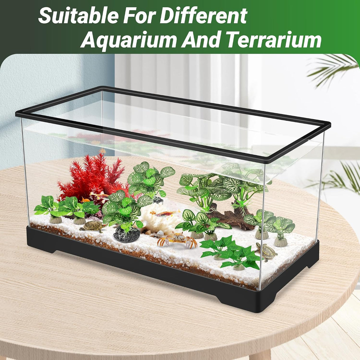 Silk Fish Tank Plants,Reptile Artificial Plant,Reptile Plants for Terrarium,Aquarium Decorations Accessories Set,Resin Pedestal Silk Aquarium Plant for Fish Tank.(A-Set)