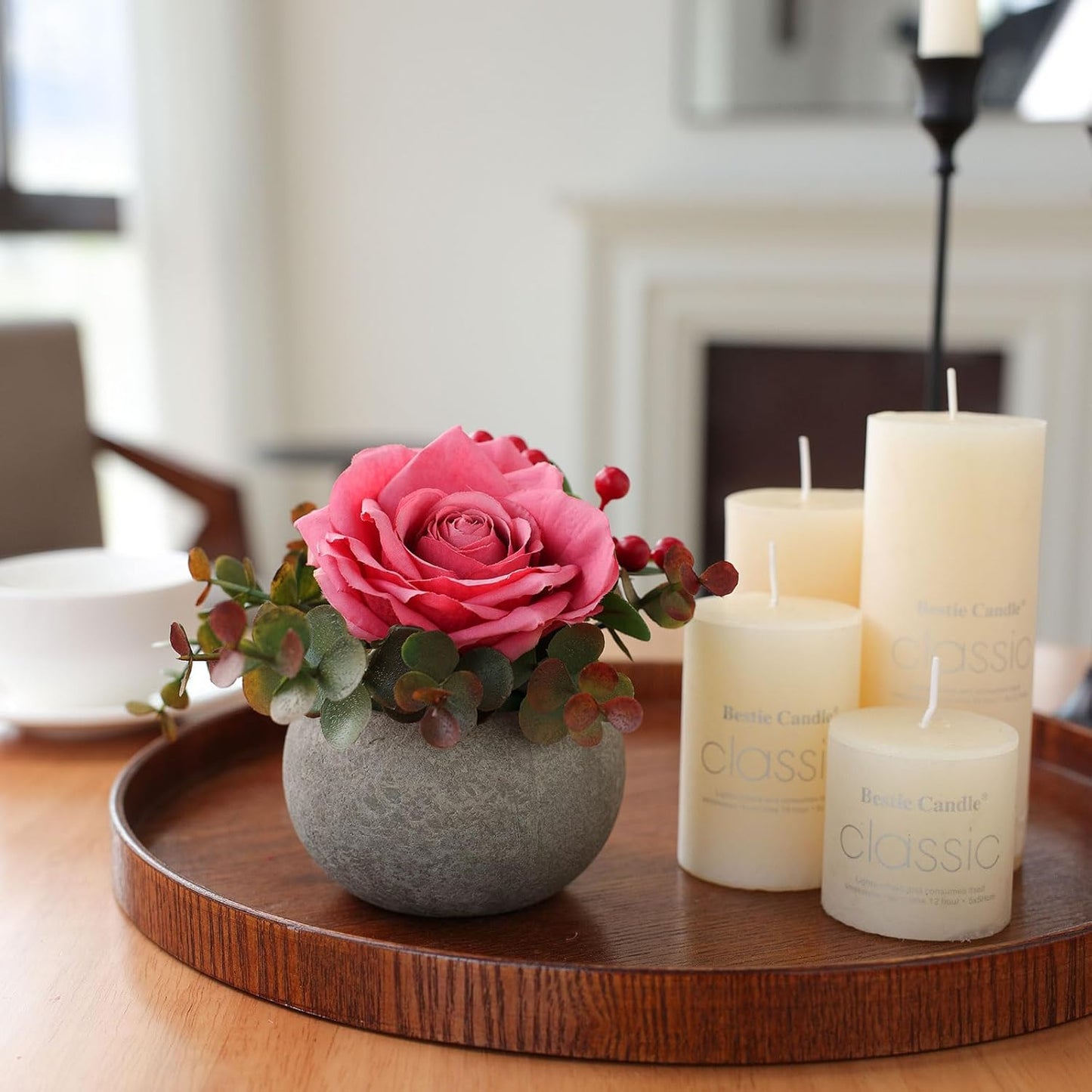 DIY Small Artificial Flowers Potted Kit Fake Flower Realistic Silk Rose and Greenery with Vase for Gifts Table Centerpiece Mantle Office Desk Shelves Living Room Decorations (Burgundy)