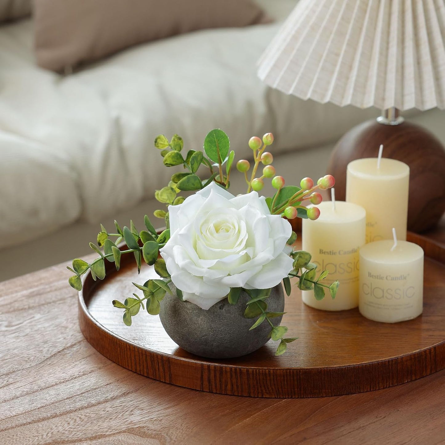 DIY Small Artificial Flowers Potted Kit Fake Flower Realistic Silk Rose and Greenery with Vase for Gifts Table Centerpiece Mantle Office Desk Shelves Living Room Decorations (Burgundy)