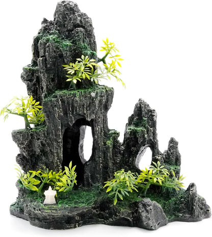 Large Aquarium Decorations and Tall Aquarium Decor for Fish Tank Decorations Artificial Mountain View Ornament Tall Large Aquarium Rock Decor Tree House with Hiding Caves Natural Landscape