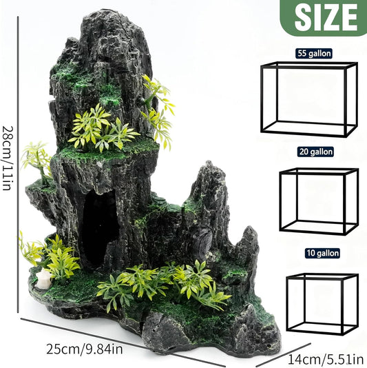 Large Aquarium Decorations and Tall Aquarium Decor for Fish Tank Decorations Artificial Mountain View Ornament Tall Large Aquarium Rock Decor Tree House with Hiding Caves Natural Landscape