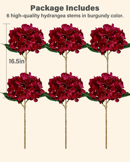 6PCS Premium Green Hydrangea Artificial Flowers Bouquets, Silk Hydrangea Flowers Heads with Stems, Fake Hydrangeas Flowers Arrangement, Faux Hydrangea Decor for Home Wedding Party Table Centerpieces