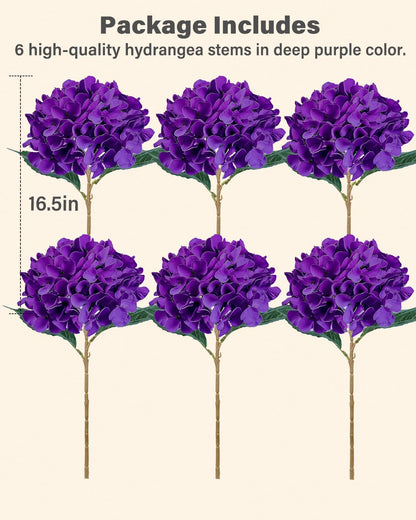 6PCS Premium Green Hydrangea Artificial Flowers Bouquets, Silk Hydrangea Flowers Heads with Stems, Fake Hydrangeas Flowers Arrangement, Faux Hydrangea Decor for Home Wedding Party Table Centerpieces