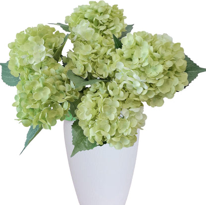 6PCS Premium Green Hydrangea Artificial Flowers Bouquets, Silk Hydrangea Flowers Heads with Stems, Fake Hydrangeas Flowers Arrangement, Faux Hydrangea Decor for Home Wedding Party Table Centerpieces