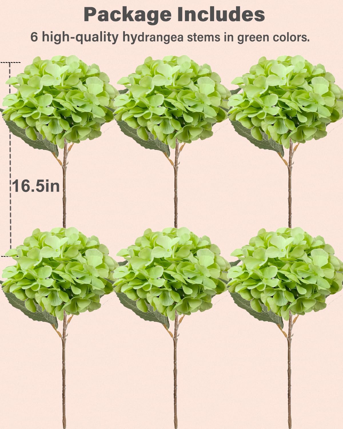 6PCS Premium Green Hydrangea Artificial Flowers Bouquets, Silk Hydrangea Flowers Heads with Stems, Fake Hydrangeas Flowers Arrangement, Faux Hydrangea Decor for Home Wedding Party Table Centerpieces