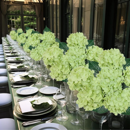 6PCS Premium Green Hydrangea Artificial Flowers Bouquets, Silk Hydrangea Flowers Heads with Stems, Fake Hydrangeas Flowers Arrangement, Faux Hydrangea Decor for Home Wedding Party Table Centerpieces