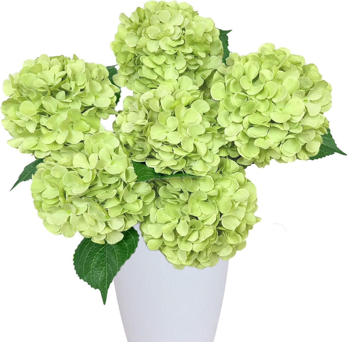 6PCS Premium Green Hydrangea Artificial Flowers Bouquets, Silk Hydrangea Flowers Heads with Stems, Fake Hydrangeas Flowers Arrangement, Faux Hydrangea Decor for Home Wedding Party Table Centerpieces
