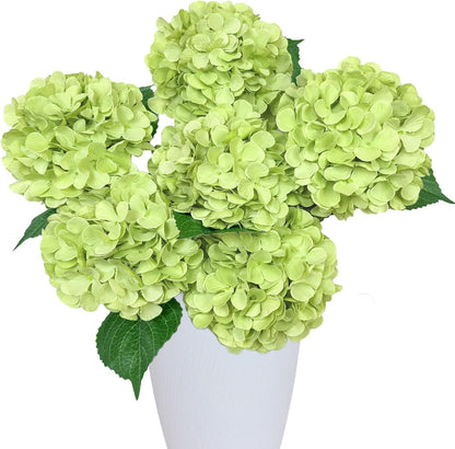 6PCS Premium Green Hydrangea Artificial Flowers Bouquets, Silk Hydrangea Flowers Heads with Stems, Fake Hydrangeas Flowers Arrangement, Faux Hydrangea Decor for Home Wedding Party Table Centerpieces