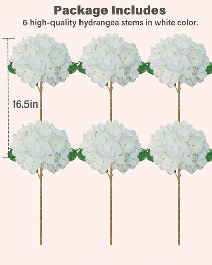 6PCS Premium Green Hydrangea Artificial Flowers Bouquets, Silk Hydrangea Flowers Heads with Stems, Fake Hydrangeas Flowers Arrangement, Faux Hydrangea Decor for Home Wedding Party Table Centerpieces