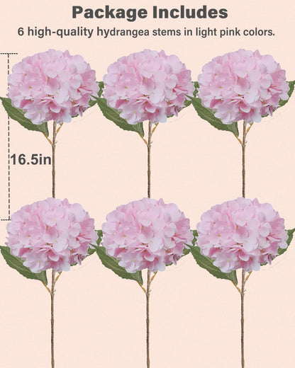 6PCS Premium Green Hydrangea Artificial Flowers Bouquets, Silk Hydrangea Flowers Heads with Stems, Fake Hydrangeas Flowers Arrangement, Faux Hydrangea Decor for Home Wedding Party Table Centerpieces
