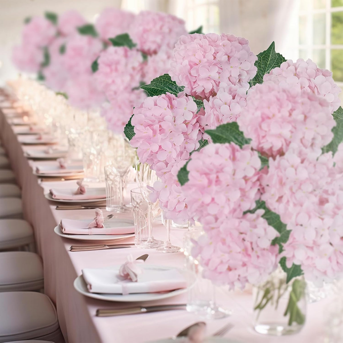 6PCS Premium Green Hydrangea Artificial Flowers Bouquets, Silk Hydrangea Flowers Heads with Stems, Fake Hydrangeas Flowers Arrangement, Faux Hydrangea Decor for Home Wedding Party Table Centerpieces