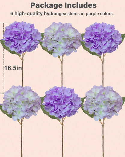 6PCS Premium Green Hydrangea Artificial Flowers Bouquets, Silk Hydrangea Flowers Heads with Stems, Fake Hydrangeas Flowers Arrangement, Faux Hydrangea Decor for Home Wedding Party Table Centerpieces
