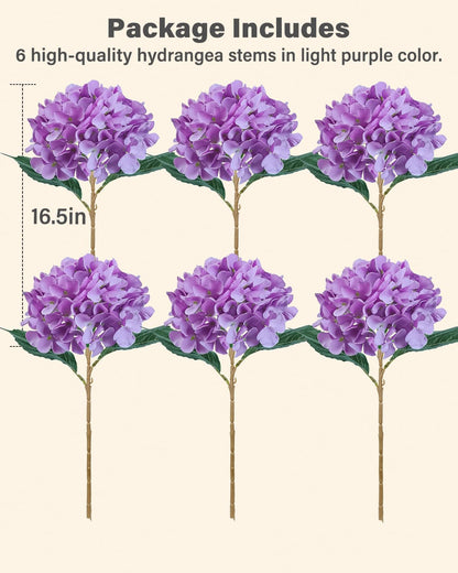 6PCS Premium Green Hydrangea Artificial Flowers Bouquets, Silk Hydrangea Flowers Heads with Stems, Fake Hydrangeas Flowers Arrangement, Faux Hydrangea Decor for Home Wedding Party Table Centerpieces