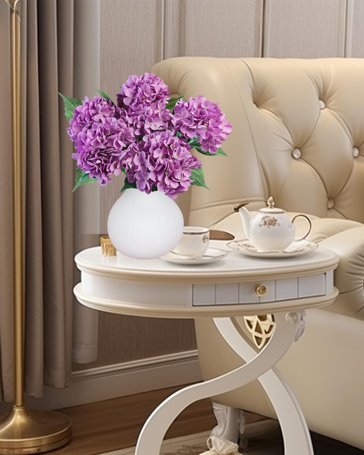 6PCS Premium Green Hydrangea Artificial Flowers Bouquets, Silk Hydrangea Flowers Heads with Stems, Fake Hydrangeas Flowers Arrangement, Faux Hydrangea Decor for Home Wedding Party Table Centerpieces