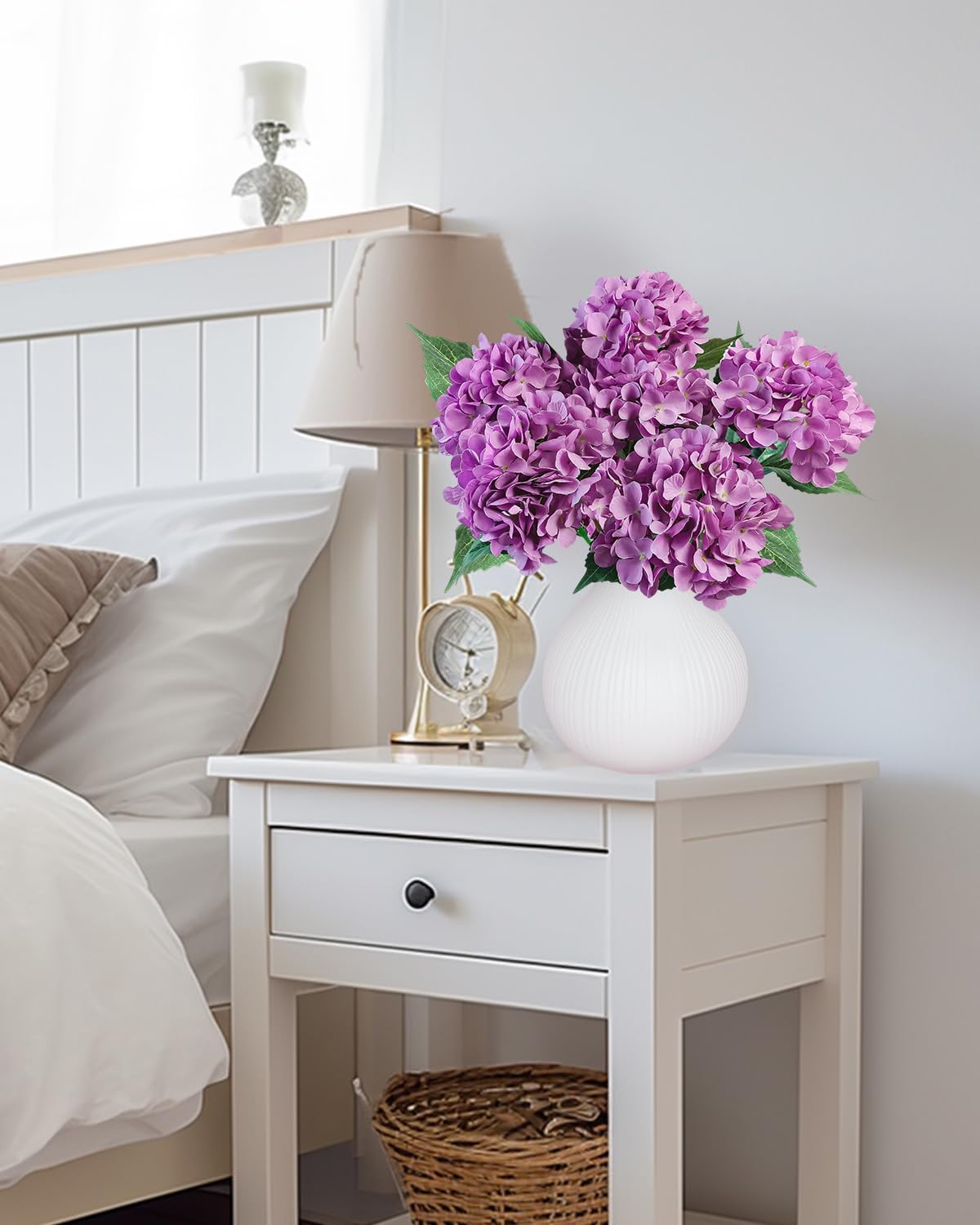 6PCS Premium Green Hydrangea Artificial Flowers Bouquets, Silk Hydrangea Flowers Heads with Stems, Fake Hydrangeas Flowers Arrangement, Faux Hydrangea Decor for Home Wedding Party Table Centerpieces