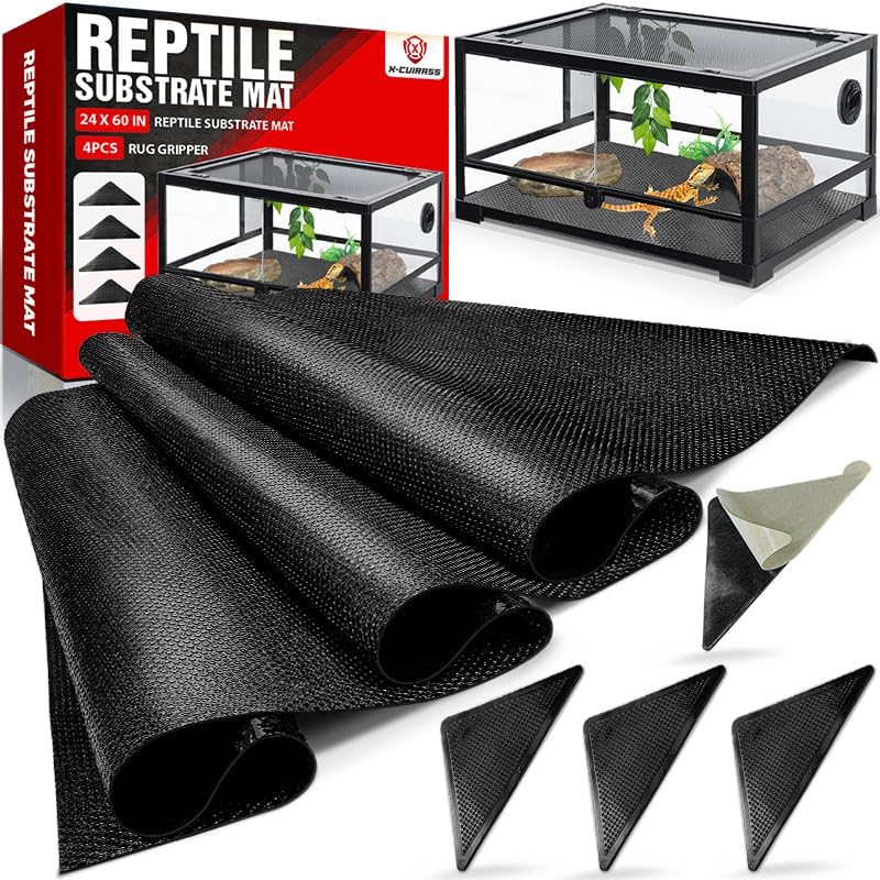 Extra Thick 24"x60" Reptile Substrate Mat, 4PCS Rug Gripper (without Tank)