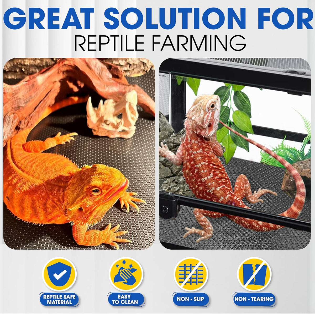 Extra Thick 24"x60" Reptile Substrate Mat, 4PCS Rug Gripper (without Tank)