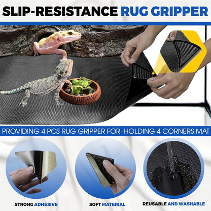 Extra Thick 24"x60" Reptile Substrate Mat, 4PCS Rug Gripper (without Tank)