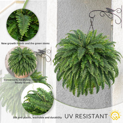 50" Artificial Boston Ferns, Fake Bush Plants, Large Faux Ferns with 96 Fronds for Outdoors Home Decor
