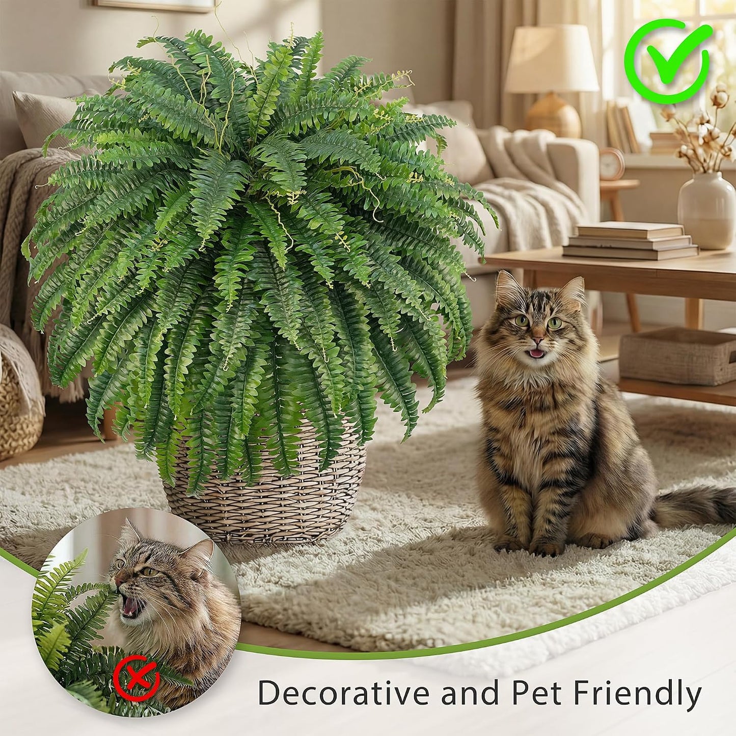 50" Artificial Boston Ferns, Fake Bush Plants, Large Faux Ferns with 96 Fronds for Outdoors Home Decor