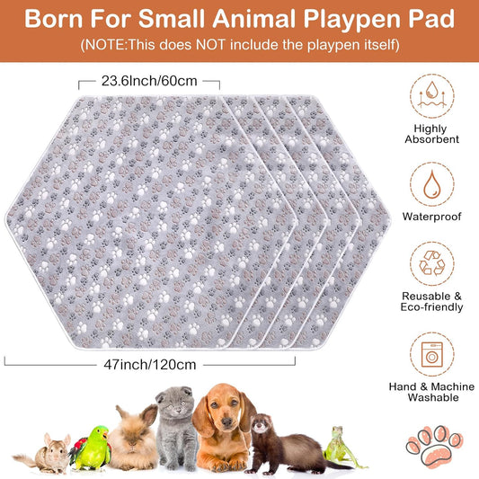 4 Pcs 47" Guinea Playpen Pad Reusable Dog Liner, Dark Gray, Paw