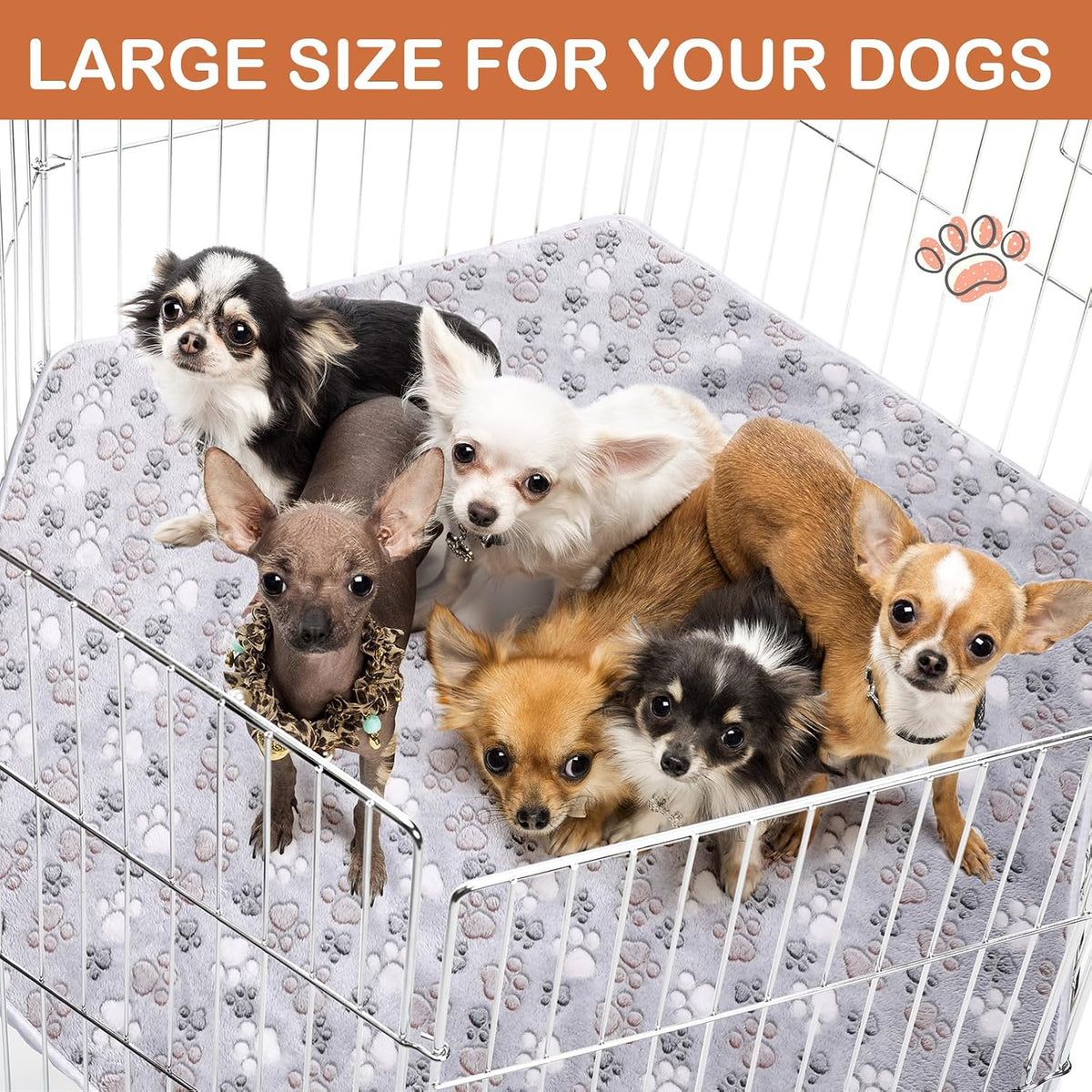 4 Pcs 47" Guinea Playpen Pad Reusable Dog Liner, Dark Gray, Paw
