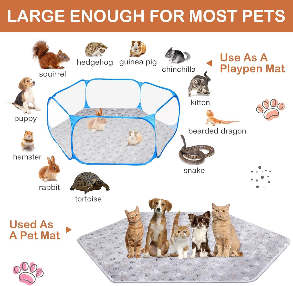 4 Pcs 47" Guinea Playpen Pad Reusable Dog Liner, Dark Gray, Paw