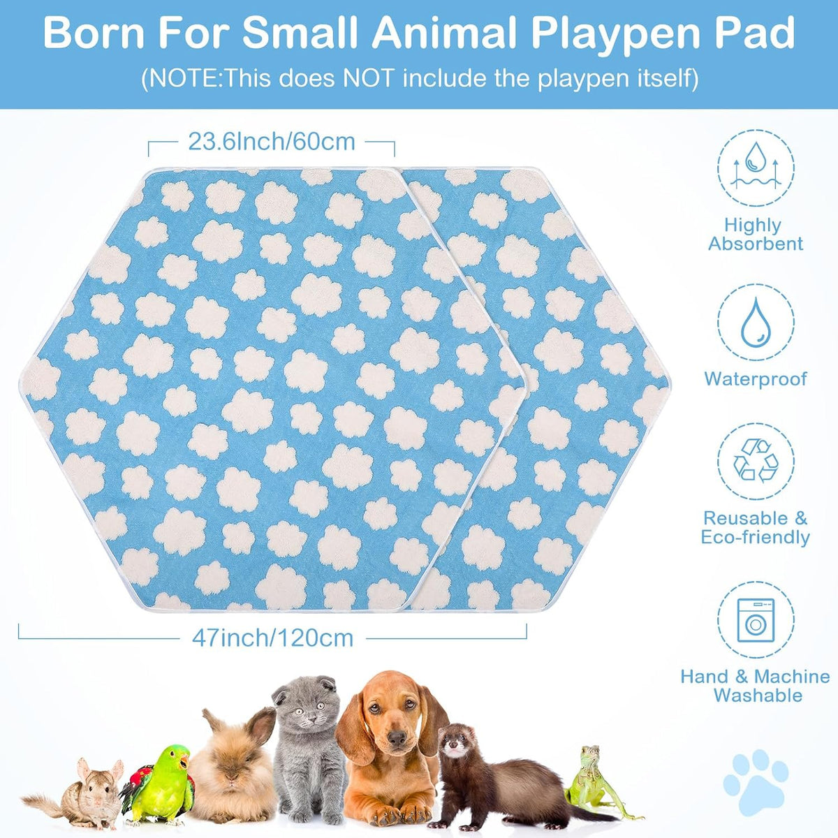 4 Pcs 47" Guinea Playpen Pad Reusable Dog Liner, Dark Gray, Paw