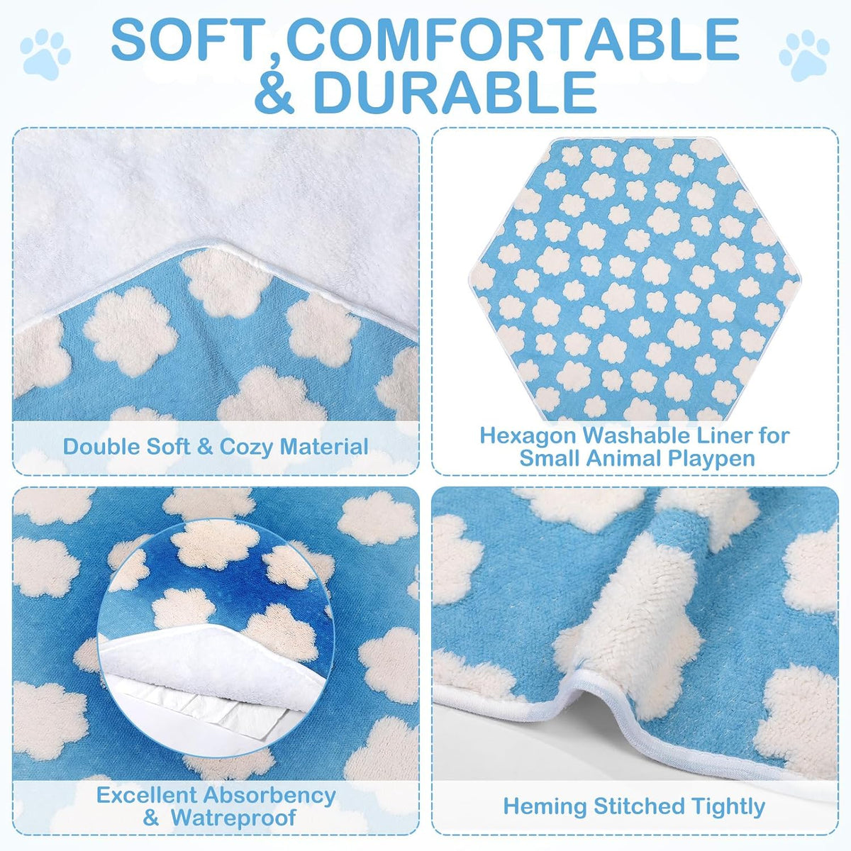 4 Pcs 47" Guinea Playpen Pad Reusable Dog Liner, Dark Gray, Paw