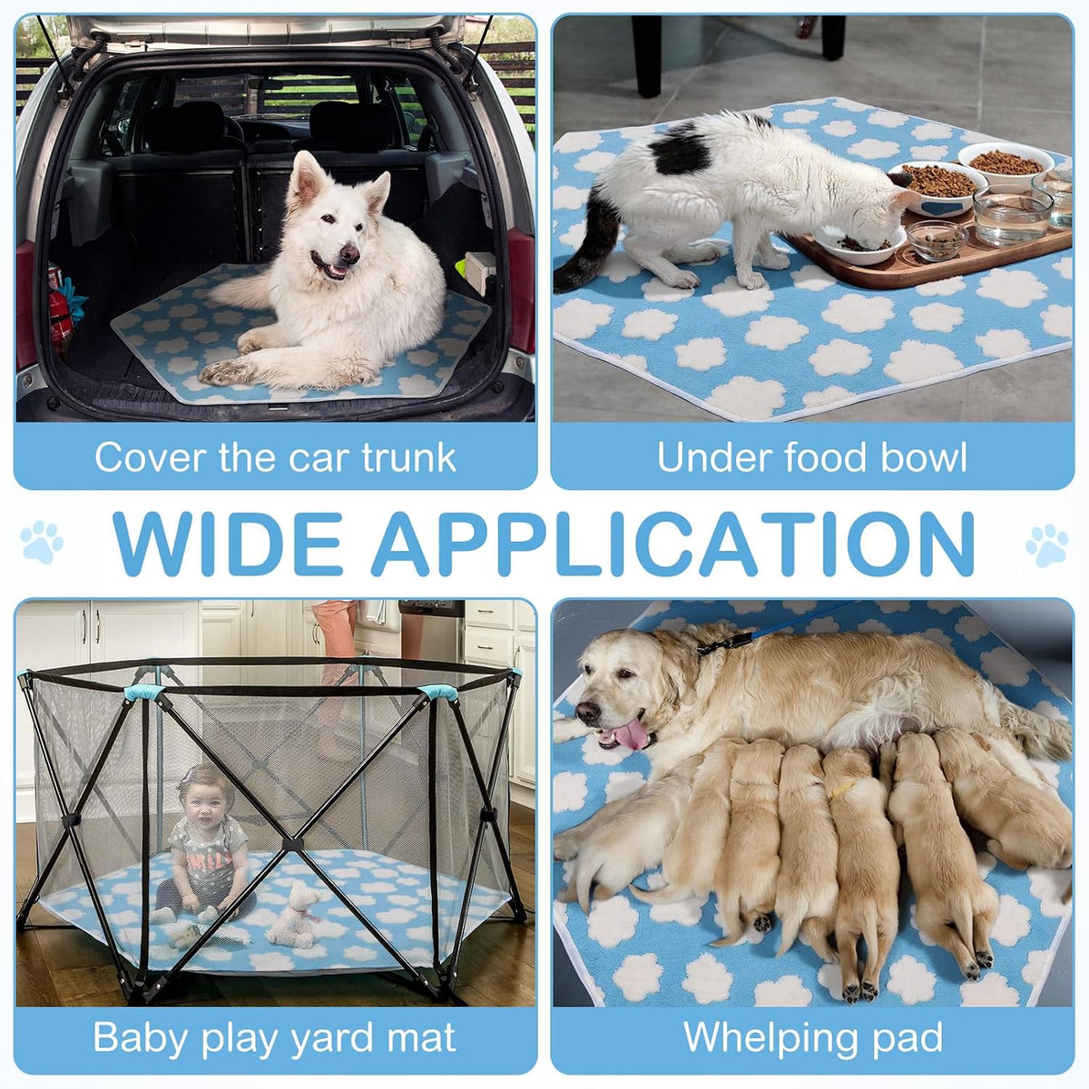 4 Pcs 47" Guinea Playpen Pad Reusable Dog Liner, Dark Gray, Paw