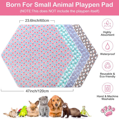 4 Pcs 47" Guinea Playpen Pad Reusable Dog Liner, Dark Gray, Paw
