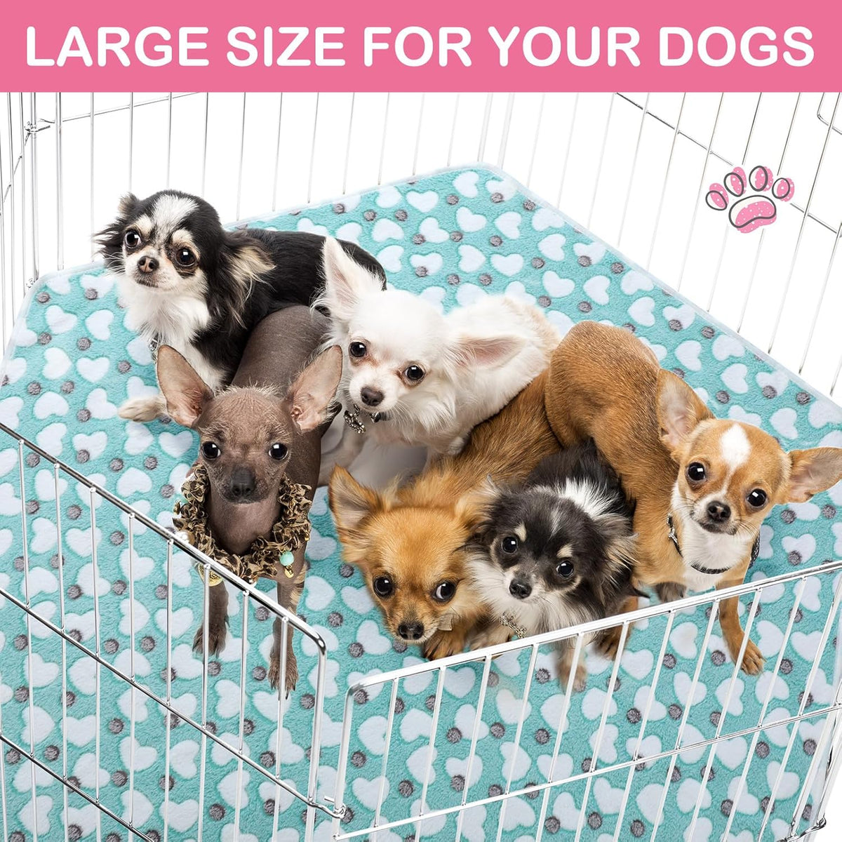 4 Pcs 47" Guinea Playpen Pad Reusable Dog Liner, Dark Gray, Paw