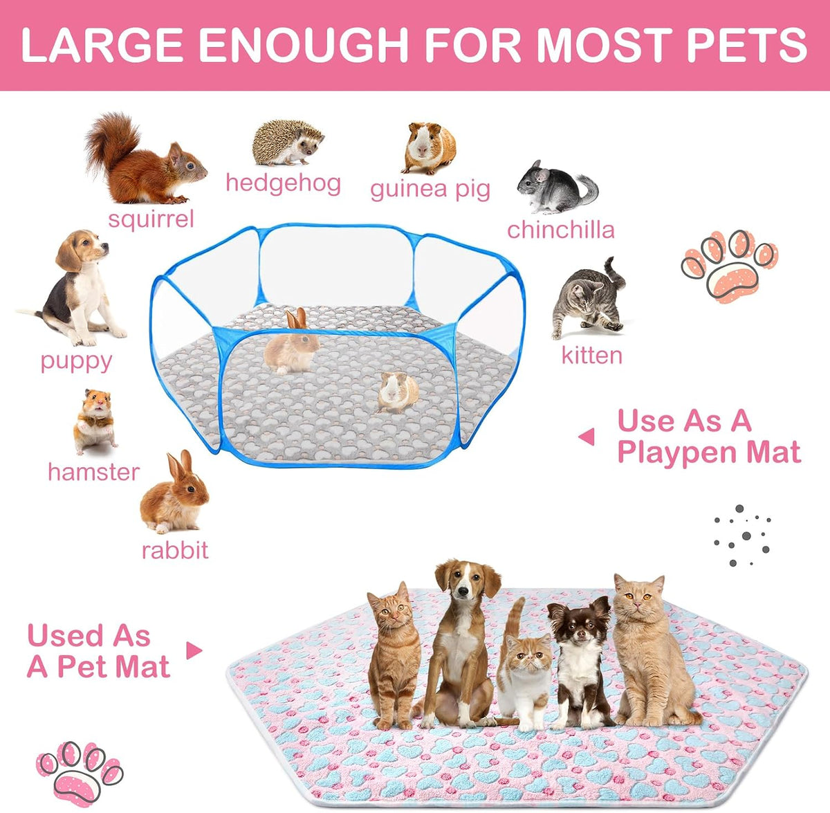4 Pcs 47" Guinea Playpen Pad Reusable Dog Liner, Dark Gray, Paw