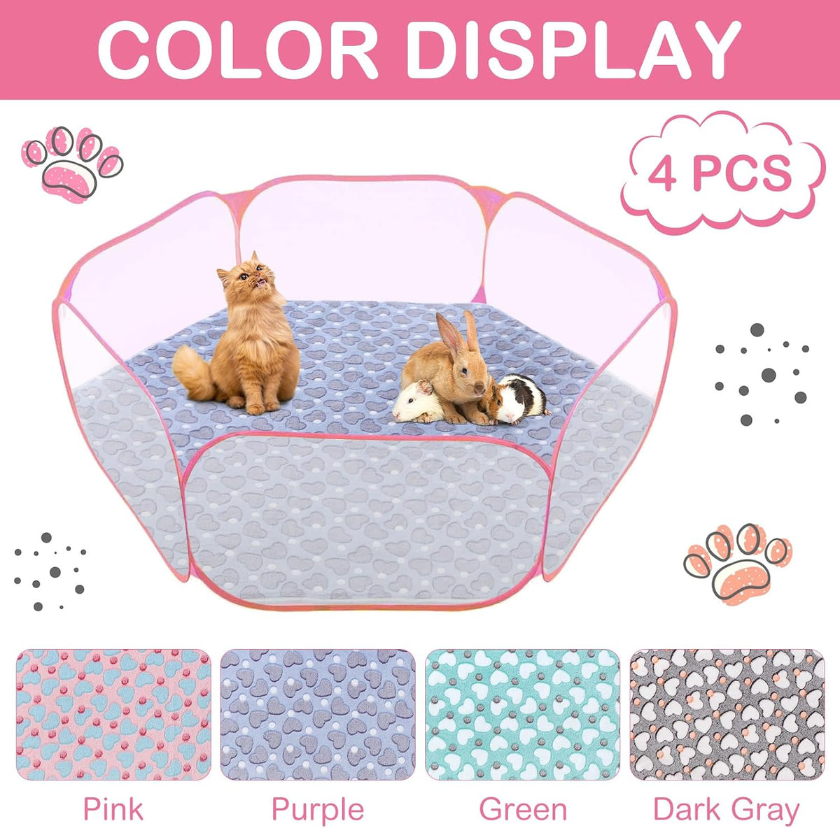 4 Pcs 47" Guinea Playpen Pad Reusable Dog Liner, Dark Gray, Paw