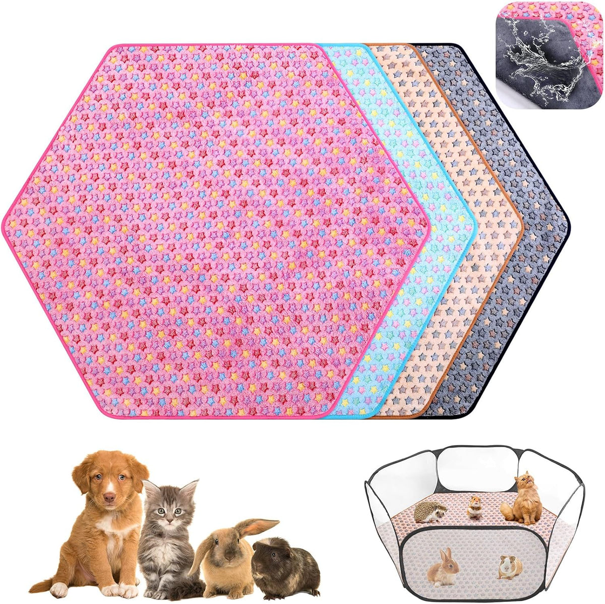 4 Pcs 47" Guinea Playpen Pad Reusable Dog Liner, Dark Gray, Paw