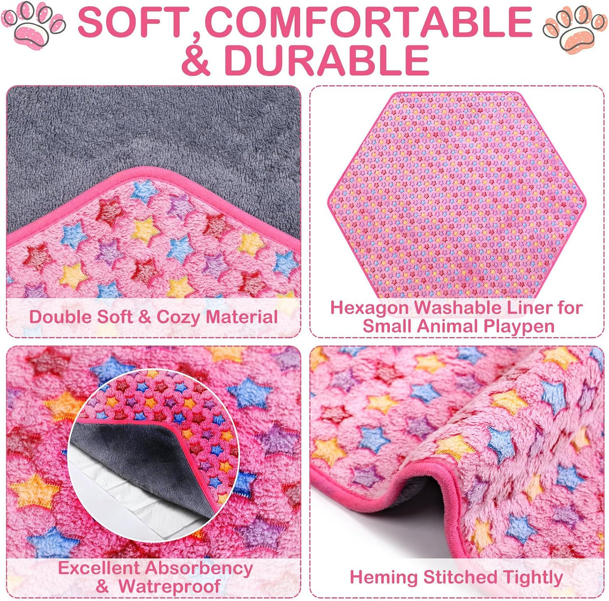 4 Pcs 47" Guinea Playpen Pad Reusable Dog Liner, Dark Gray, Paw