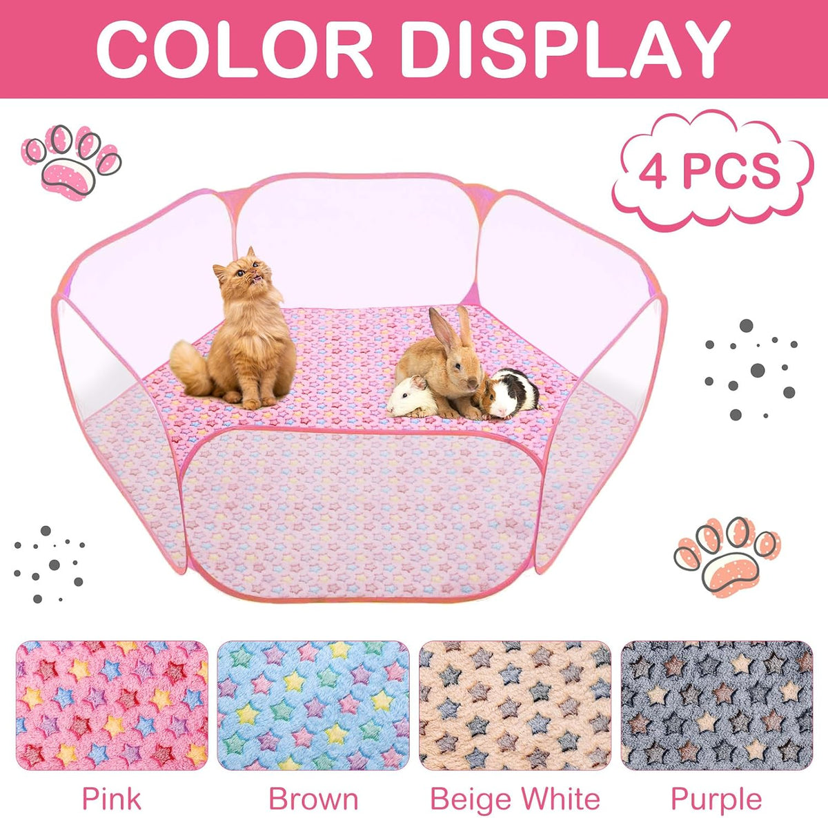 4 Pcs 47" Guinea Playpen Pad Reusable Dog Liner, Dark Gray, Paw
