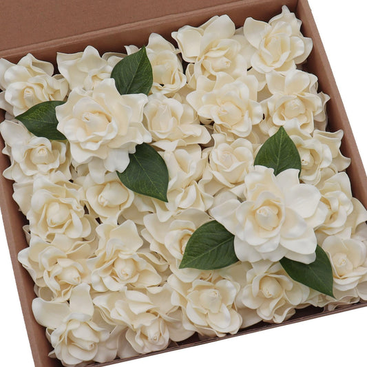 Artificial Flowers 25pcs Cream Gardenia Flowers with Stem for Wedding Flowers Centerpieces Bridal Shower Baby Shower Decorations DIY Wedding Bouquets Party Floral Arrangements