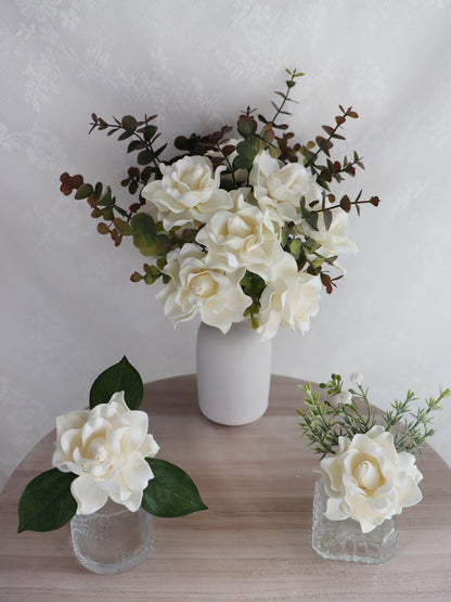 Artificial Flowers 25pcs Cream Gardenia Flowers with Stem for Wedding Flowers Centerpieces Bridal Shower Baby Shower Decorations DIY Wedding Bouquets Party Floral Arrangements