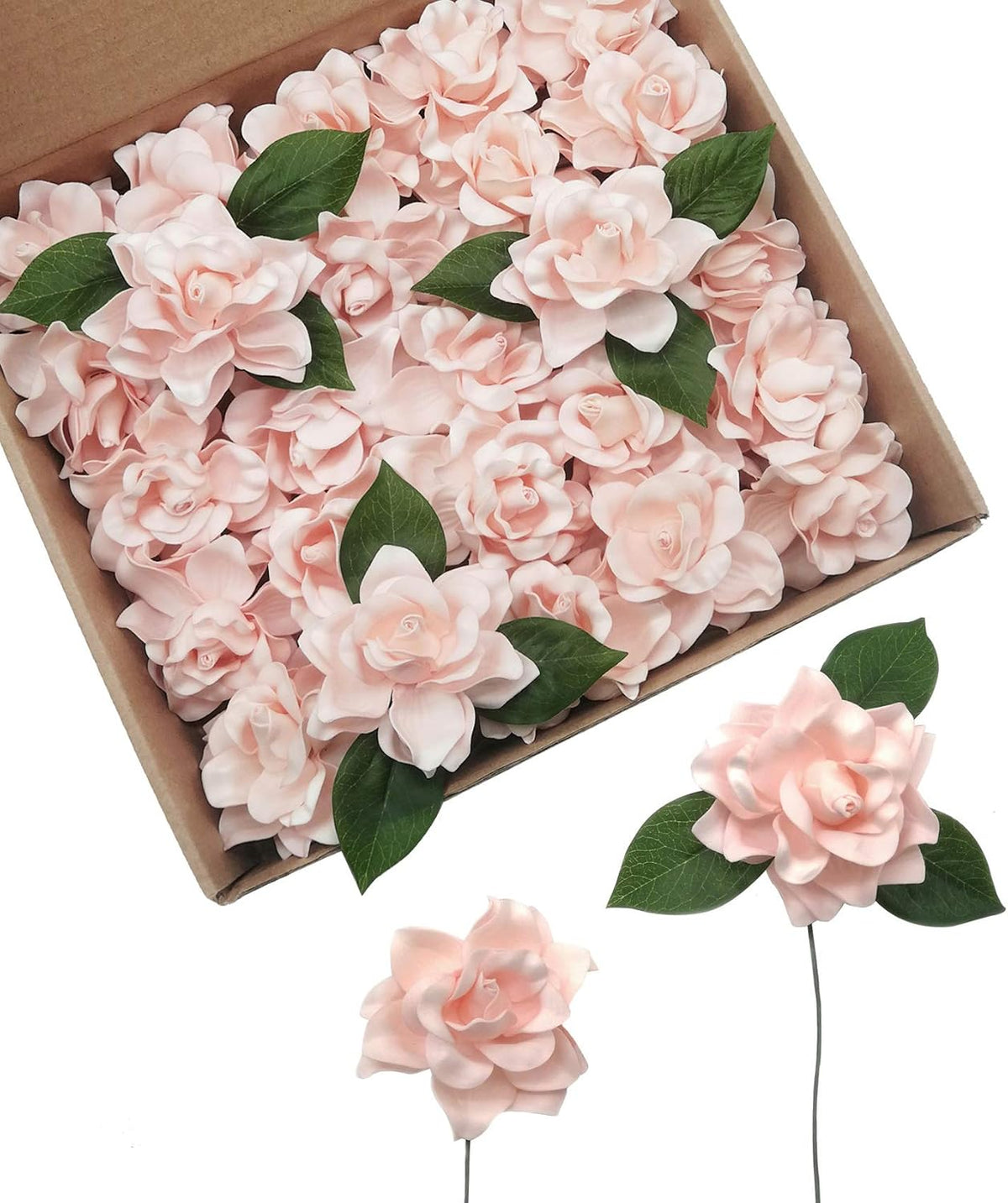 Artificial Flowers 25pcs Cream Gardenia Flowers with Stem for Wedding Flowers Centerpieces Bridal Shower Baby Shower Decorations DIY Wedding Bouquets Party Floral Arrangements