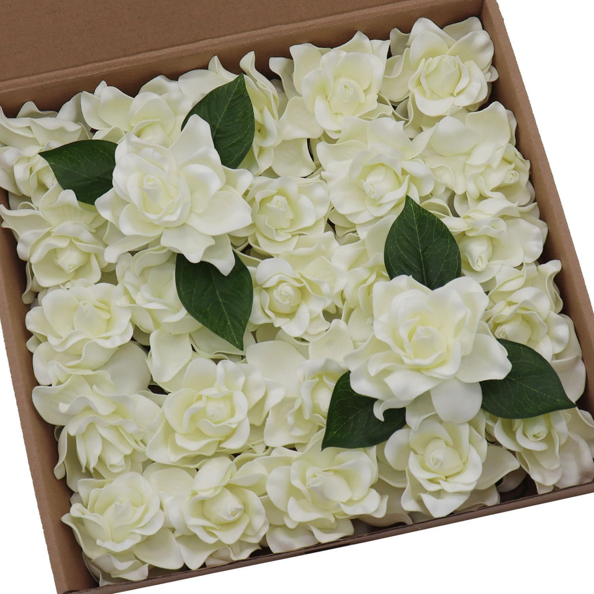 Artificial Flowers 25pcs Cream Gardenia Flowers with Stem for Wedding Flowers Centerpieces Bridal Shower Baby Shower Decorations DIY Wedding Bouquets Party Floral Arrangements