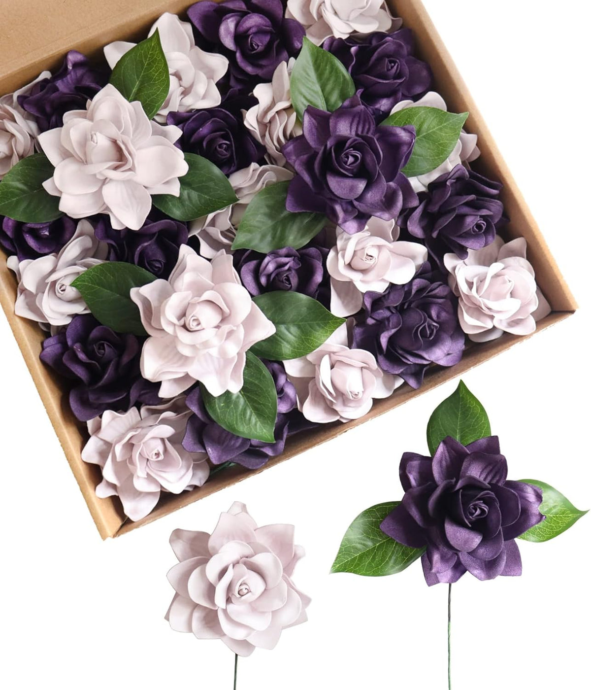 Artificial Flowers 25pcs Cream Gardenia Flowers with Stem for Wedding Flowers Centerpieces Bridal Shower Baby Shower Decorations DIY Wedding Bouquets Party Floral Arrangements