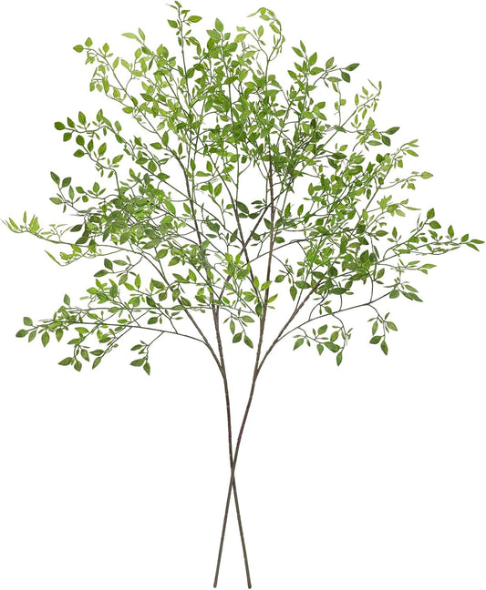 Artificial Plants 2PCS 43.3 Inch Green Nandina Tall Plants for Wedding Shop Garden Office Home Décor Greenery Stems Fake Branches for Vase Indoor