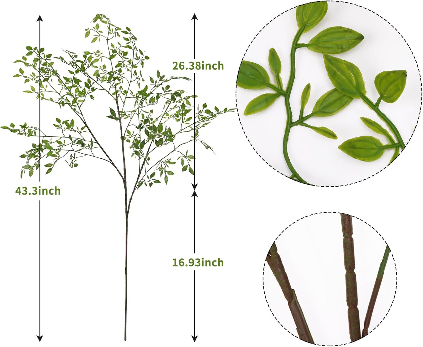 Artificial Plants 2PCS 43.3 Inch Green Nandina Tall Plants for Wedding Shop Garden Office Home Décor Greenery Stems Fake Branches for Vase Indoor